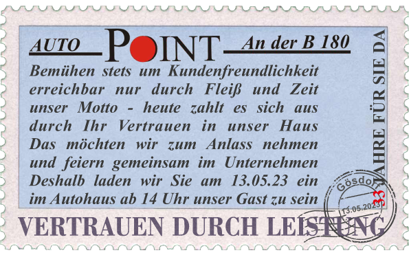 33 Jahre Jubiläum Autopoint an der B180 in Gösnitz